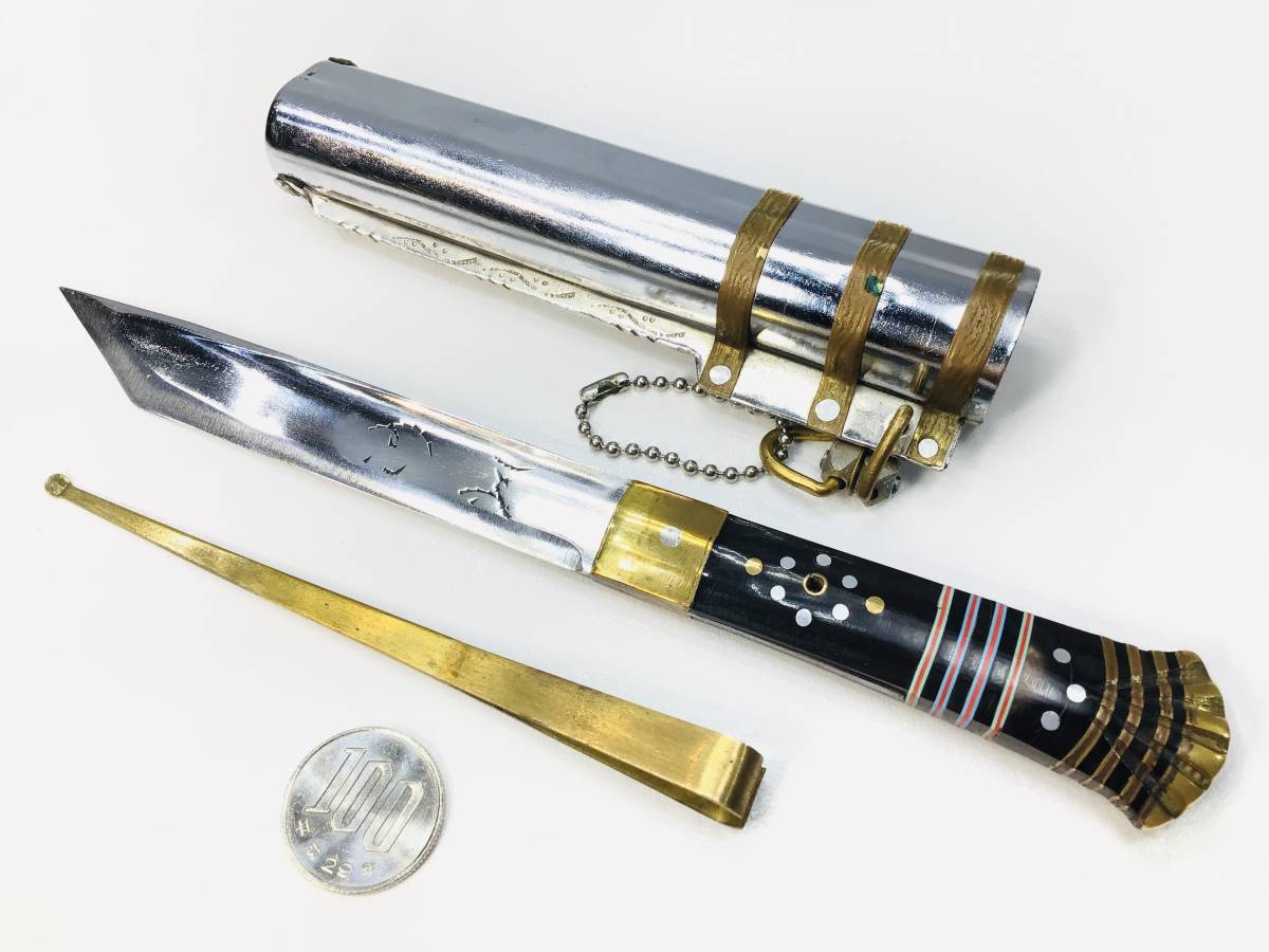 【・美品・レア】韓国 ウンチャンド 銀粧刀 ナイフ 、女の子の護身用、ハンドメイドでとても美しい作り、真鍮製のトゲ抜きと耳かき付き