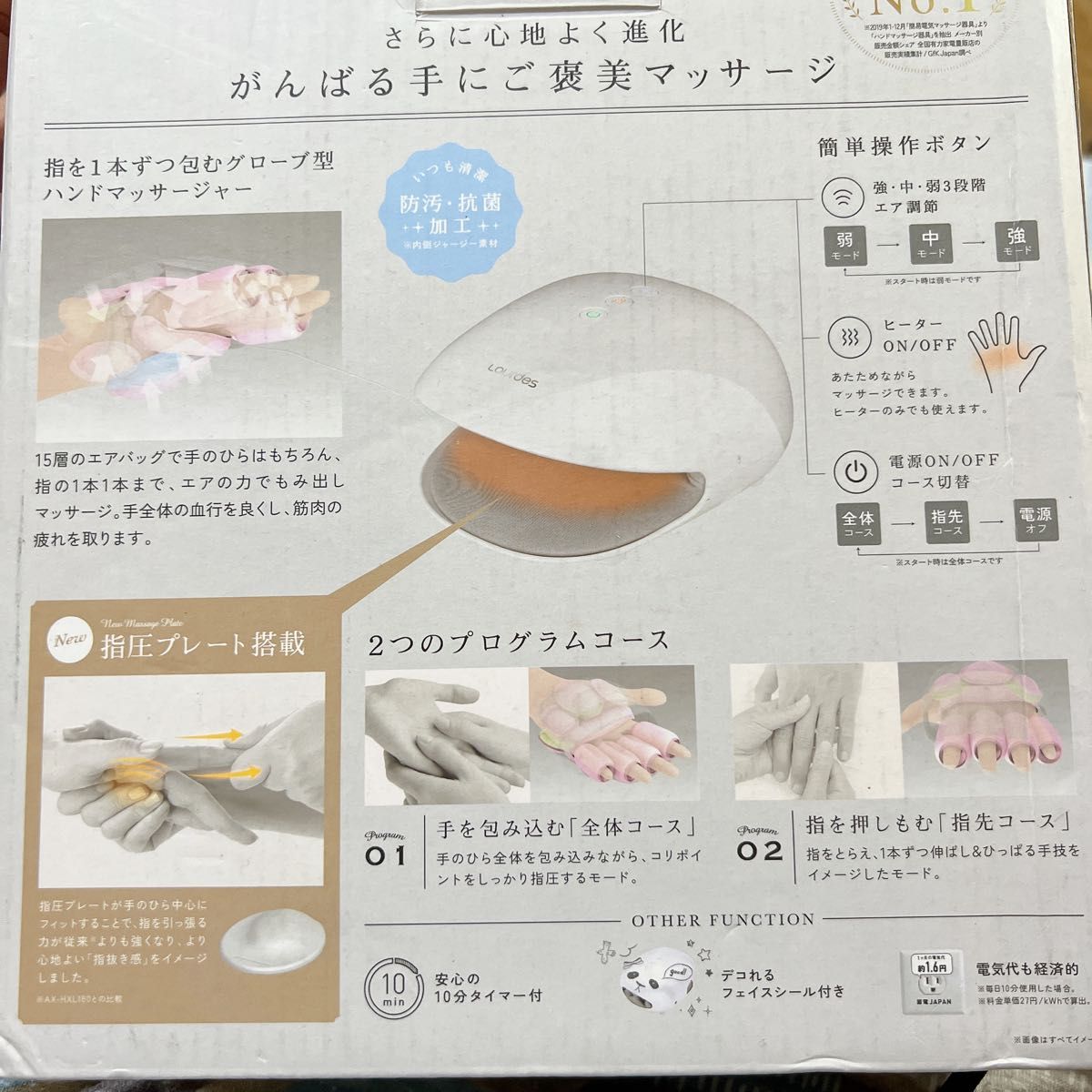 アテックス ATEX ルルド ハンドマッサージ ハンドケア 手 ホワイト AX-HXL1805wh