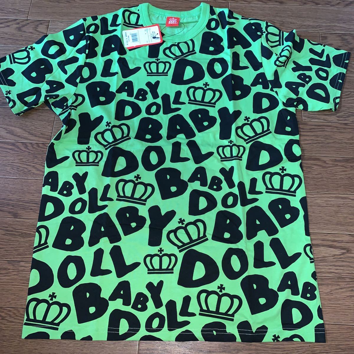 激安 激安特価 送料無料 BABYDOLL 半袖 Tシャツ 大量入荷 大人用 グリーン Ｌ サイズ ロゴ柄