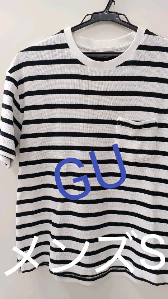 メンズS【GUボーダー柄Tシャツ】爽やか 可愛い レディース キッズ 身幅約48.5 肩幅約48 袖丈約18 着丈約62