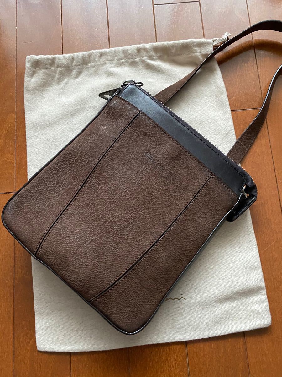Santoni サントーニメンズショルダーバック ブラウン
