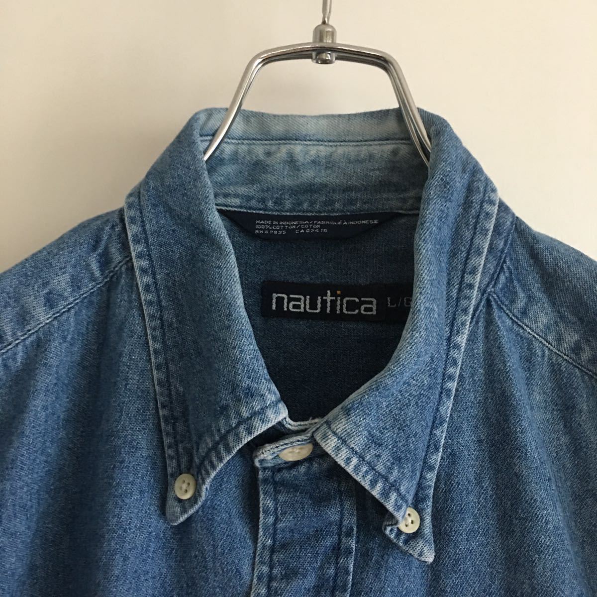 90s★nautica ノーティカ 長袖 デニム シャツ ダンガリー ワークシャツ 刺繍 ワンポイン old ヴィンテージ