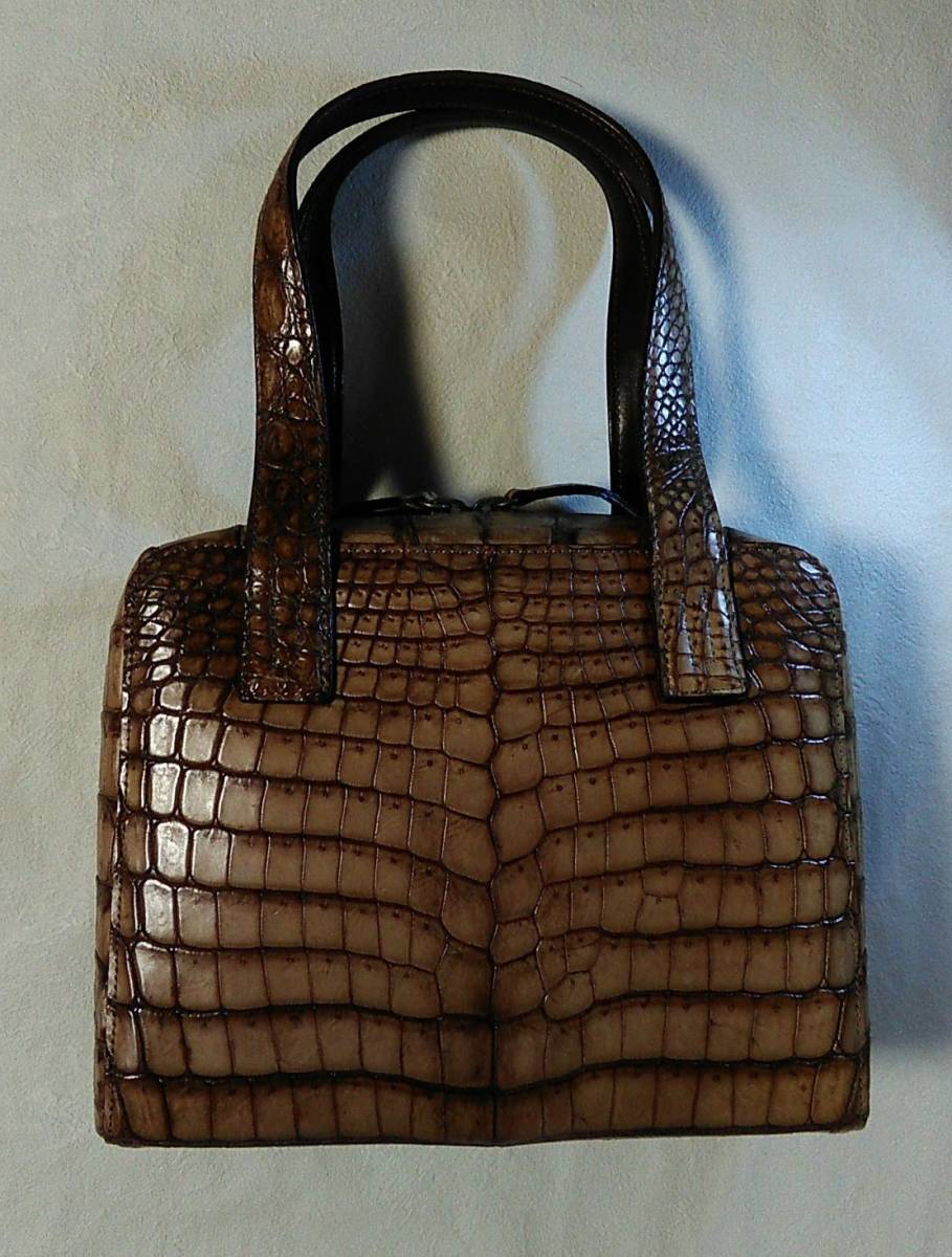 ka-ク-7】希少 上質 上品 高級 上品 クロコダイル ハンドバッグ マッド ...