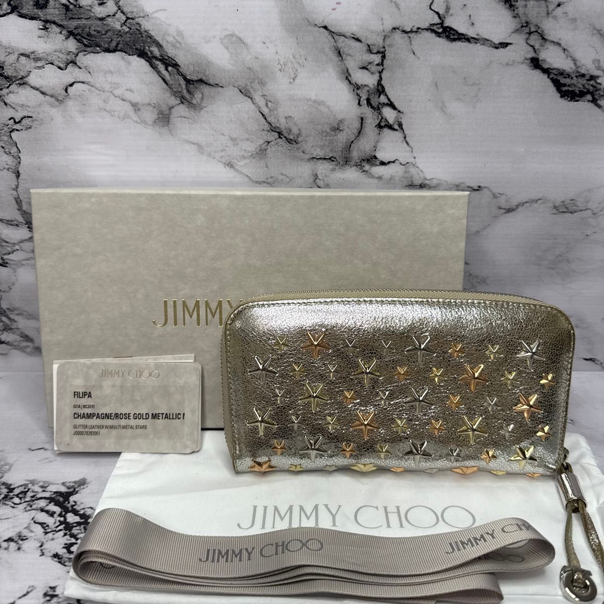 (美品)大人気、ジミーチュウ、長財布、人気色、スタッズ、ラウンドジップ、シボ革 美品)大人気 ジミーチュウ 長財布 人気色 スタッズ ラウンド