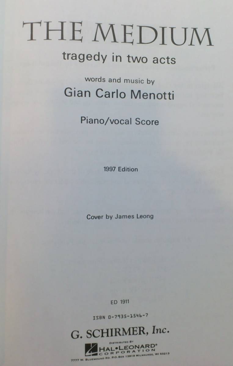 洋書輸入楽譜『gian carlo menotti the medium』ジャン・カルロ・メノッティ ピアノ・ヴォーカルの画像2