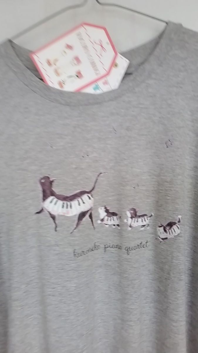 tocoro comugi ピアノ猫五分袖猫柄 Tシャツ グレー