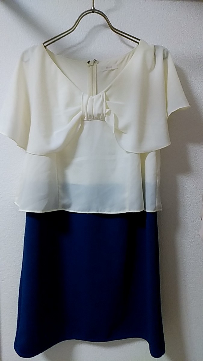 【MIIA】青い千鳥格子のリボンケープドレス(ワンピース)　