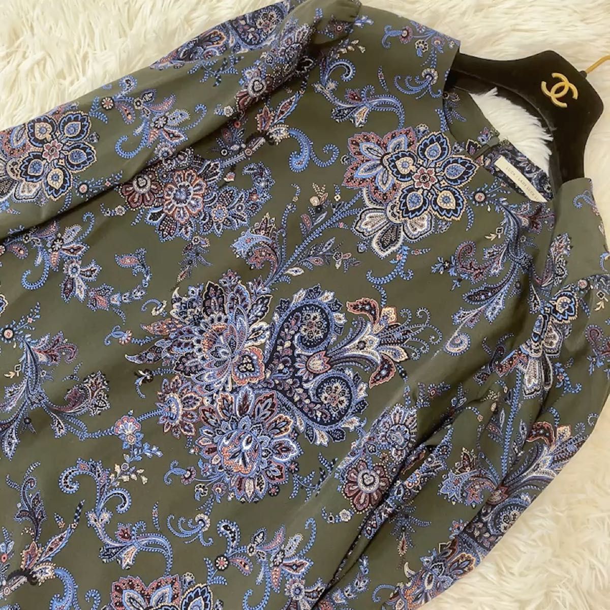 【美品】LUCA LADY LUCK LUCA レディース 長袖ロングワンピース ペイズリー柄 エスニック グリーン
