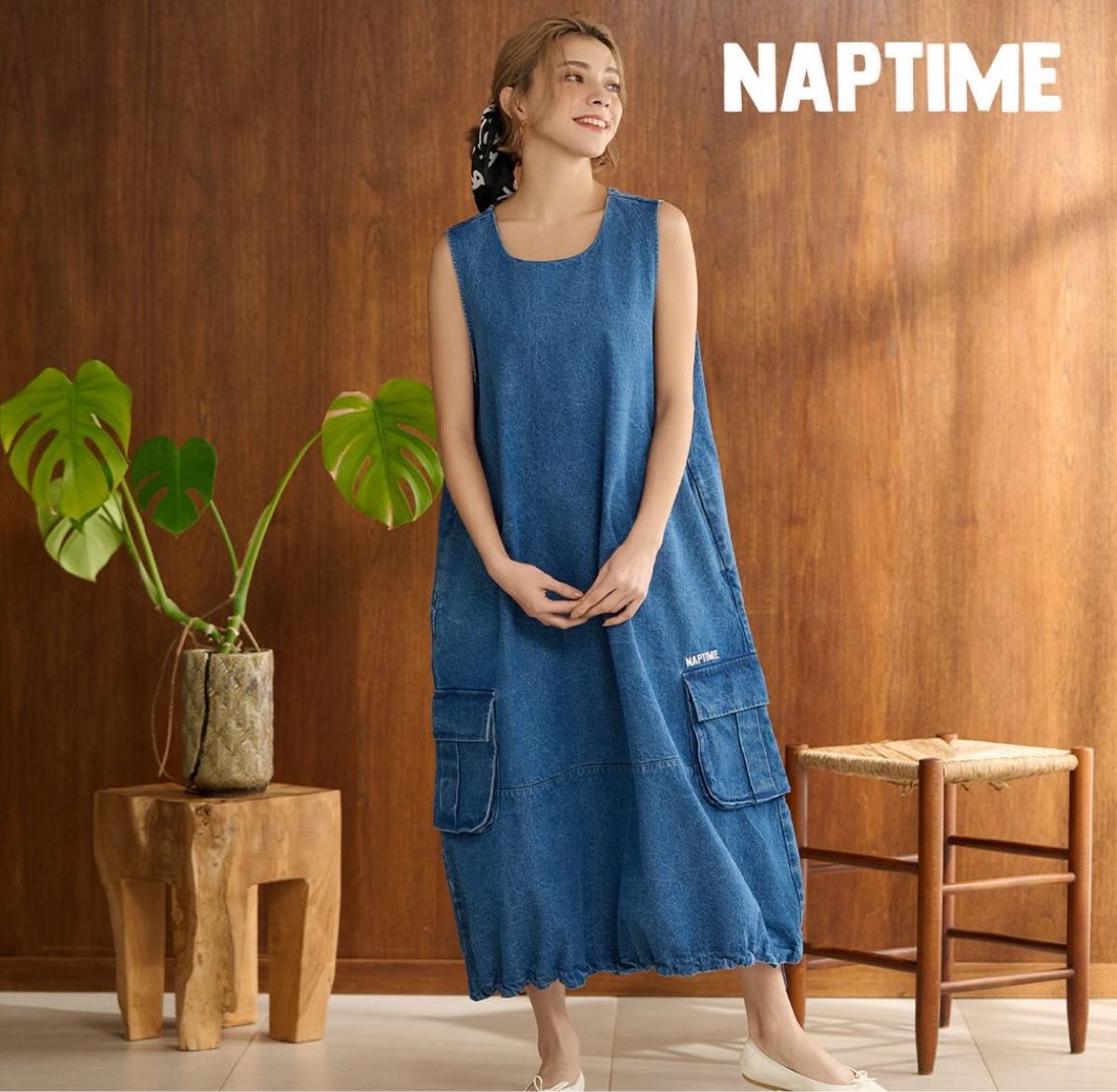 naptime.tokyo ノースリーブバルーンワンピース Nissy naptime ノースリーブバルーンワンピース インディゴ