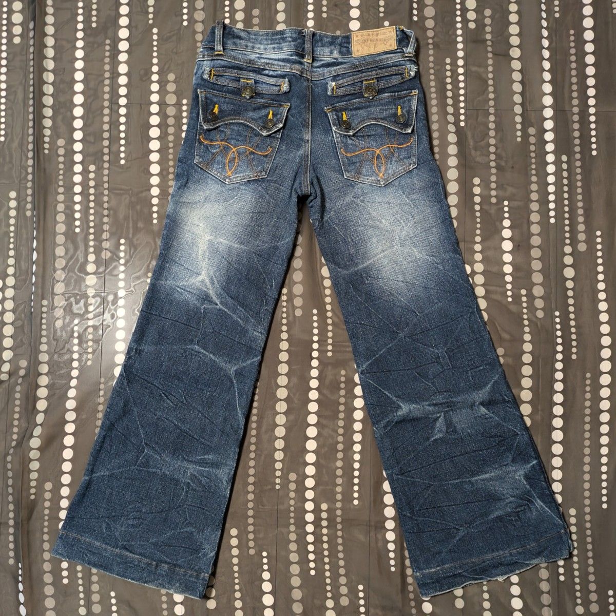 ★SKY BOMBER★スカイボンバーフェード加工 フレア バギー デニムパンツ ジーンズ  