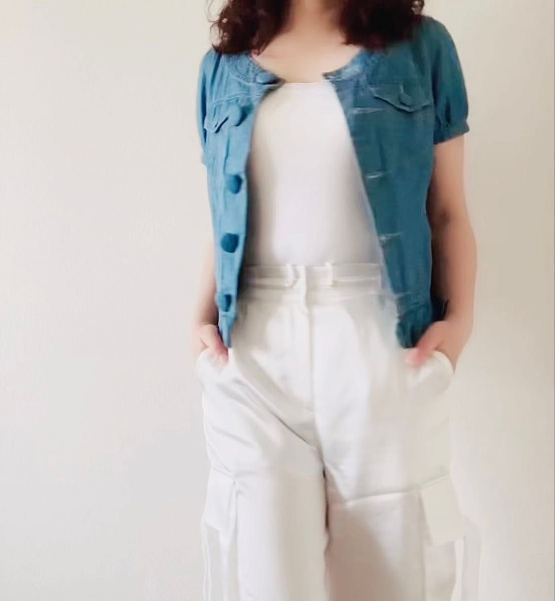 DINARD RAP TIS ショート丈 デニムジャケット フリル ノーカラートップス M