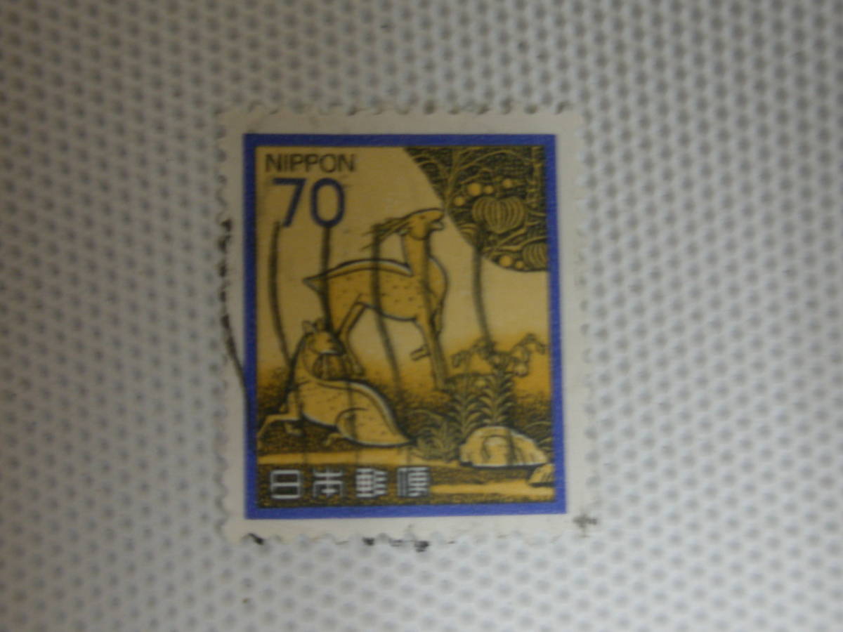  обычные марки 1966-1989 новый марки с изображением флоры, фауны, национальных сокровищ Ⅴ.1980 год серии (. документ 60 иен время ) олень ( весна день гора лакировка письменный прибор ) 70 иен марка одиночный одна сторона использованный ⑦ волна .