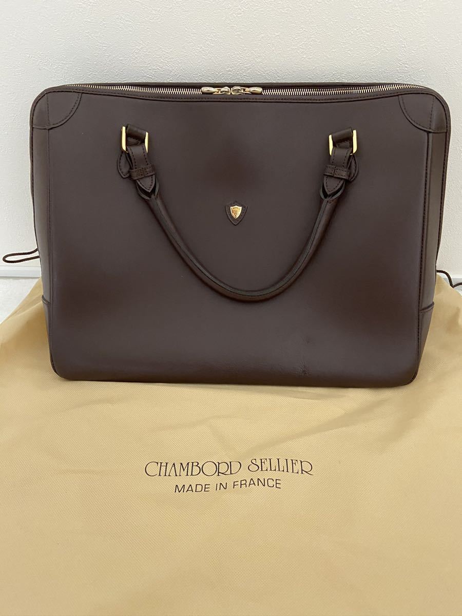 CHAMBORD SELLIER フランス製レザーバッグ ブリーフケース ブラウン ゴールド シャンボールセリエ カバン 鞄 BAG (KI)_画像1