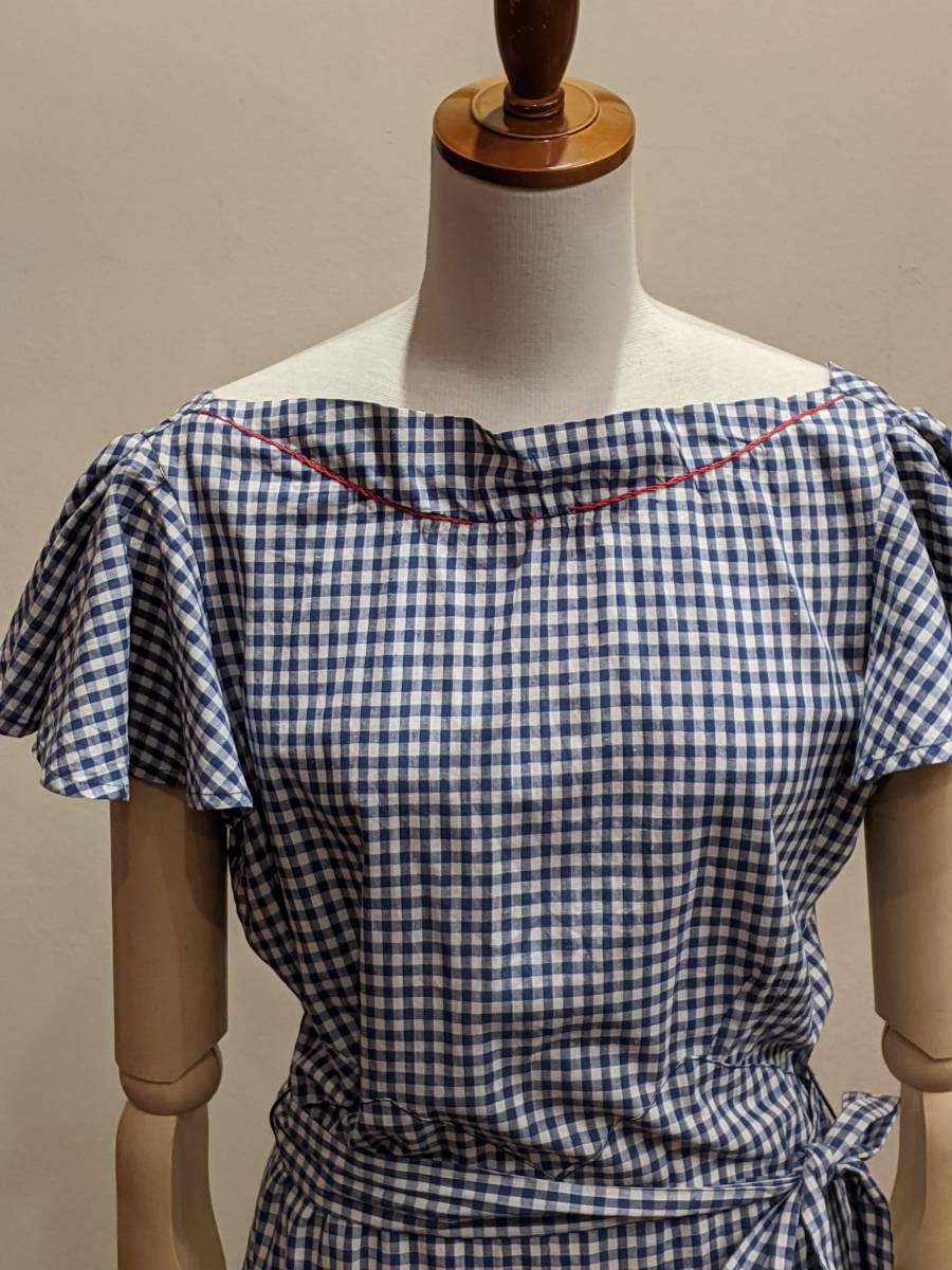 大人気新品 アメリカヴィンテージ70’sギンガムチェックワンピース/ベルスリーブマーメイド30’s風ドレスSWING衣装ヒッピーアールデコΓSD Sサイズ 大人気新品 アメリカヴィンテージ70’sギンガムチェックワンピース/ベルスリーブマーメイド30’s風ドレスSWING衣装ヒッピーアールデコΓSD Sサイズ
