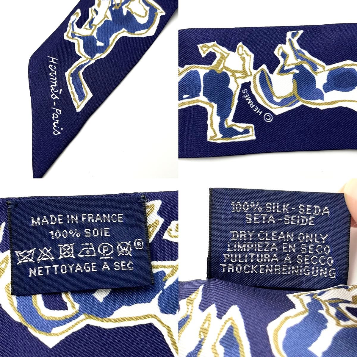 極美品 HERMES エルメス ツイリー シルク スカーフ ネイビー 自由の馬 極美品 HERMES エルメス ツイリー シルク100 スカーフ ネイビー