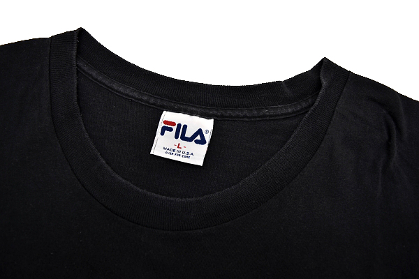 S-9358★送料無料★FILA フィラ★アメリカ USA製ヴィンテージ ブラック黒色 ビッグプリント 半袖Ｔシャツ Ｌ_画像2