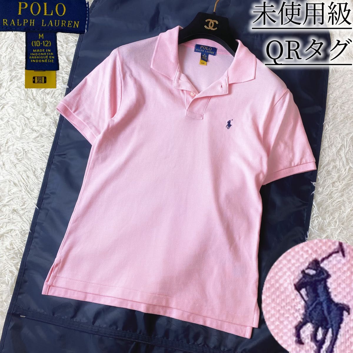 2現行未使用級！　POLO RALPH LAUREN　ポロラルフローレン　ピンク　ポロシャツ　ポニー　M　QRタグ　ゴルフ　半袖