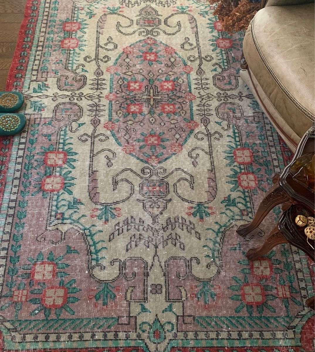 トルコヴィンテージラグ 205×122 モーヴピンク フラワー トルコラグ トルコヴィンテージラグ 205×122 モーヴピンク フラワー