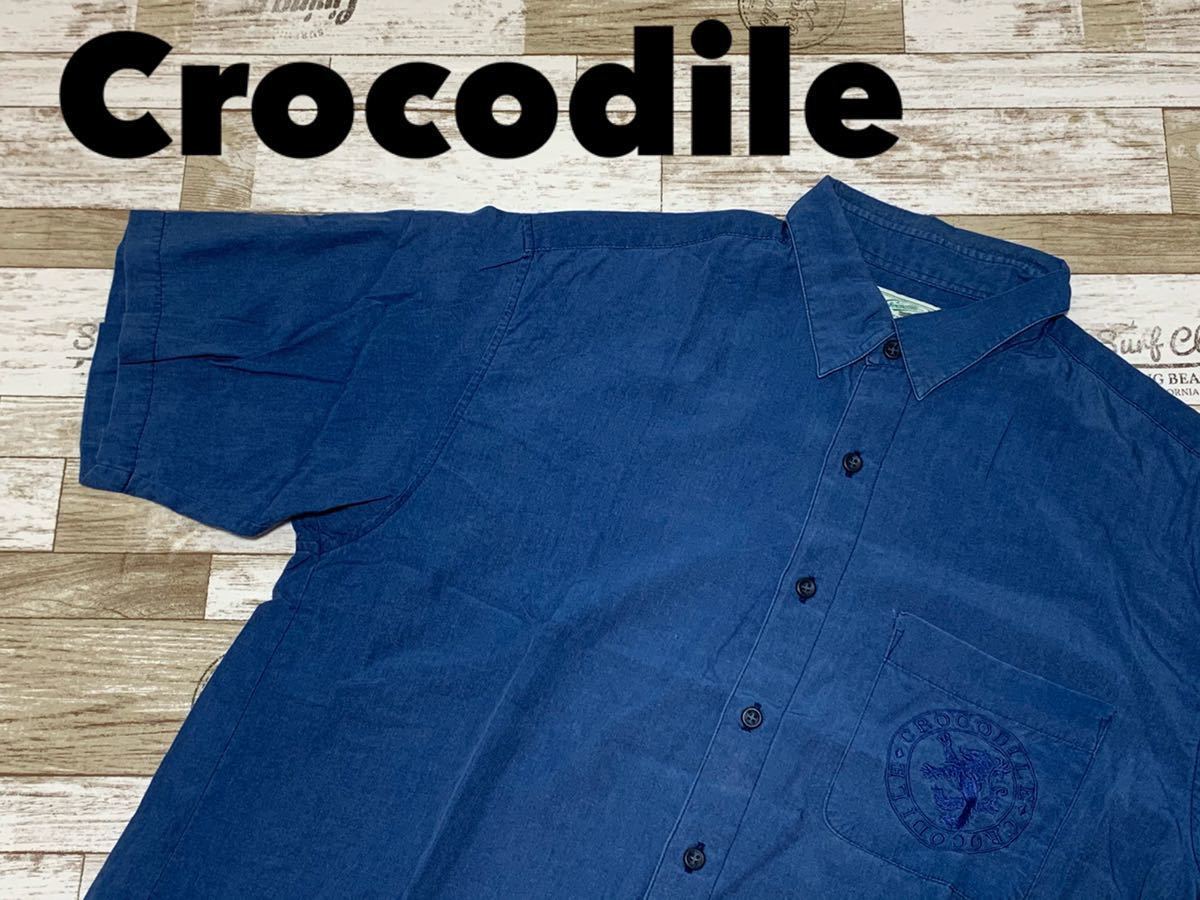 ☆送料無料☆ Crocodile クロコダイル 古着 半袖シャツ メンズM ブルー