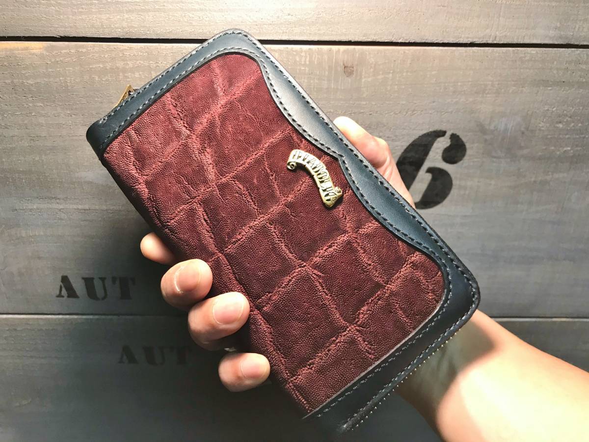 レザーウォレット ゾウ革 サドルレザー ラウンドウォレット 象革 革財布 長財布 レザークラフト ハンドメイド 限定品 新品未使用 即決 _画像10