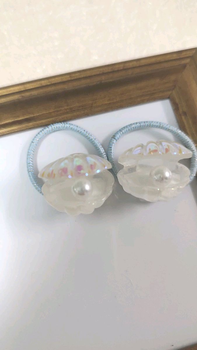 販売済【Smile box】シェルデザインヘアゴム ラメブルー 水色 2本セット