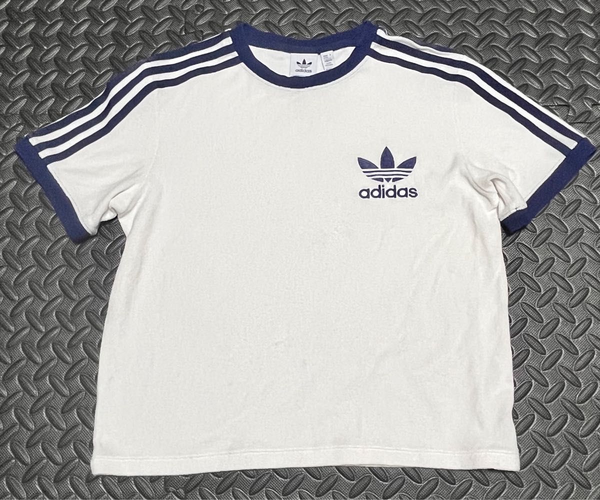 ★関税込★adidas★タオル地 テリー 3 STRIPE Tシャツ★ 希少 アディダス テリー クロップド丈 タオル地Tシャツ