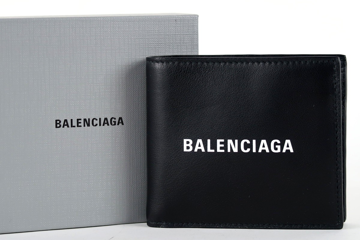 BALENCIAGA バレンシアガ 二つ折り財布 レザー ブラック ウォレット-