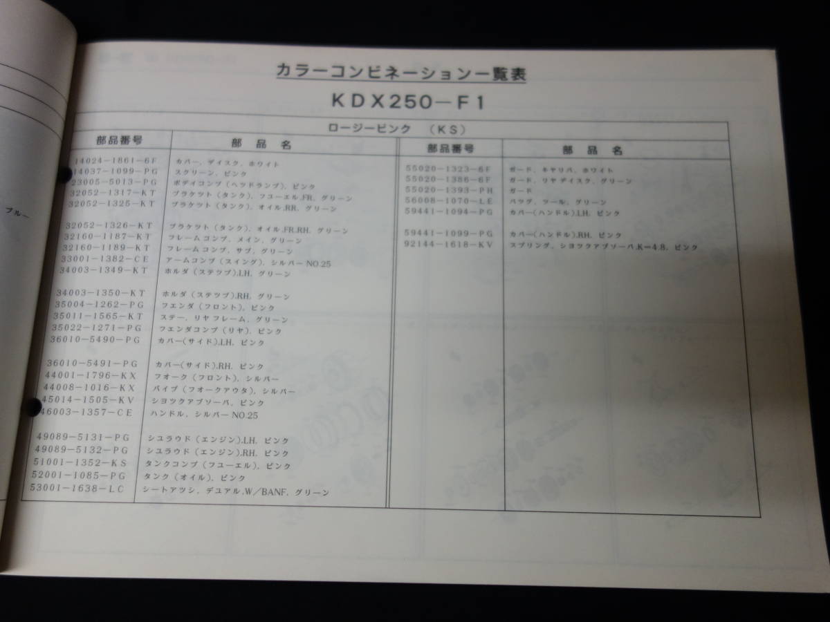 【￥800 即決】カワサキ KDX250SR KDX250-F1型 純正 パーツカタログ 平成3年 【当時もの】_画像3
