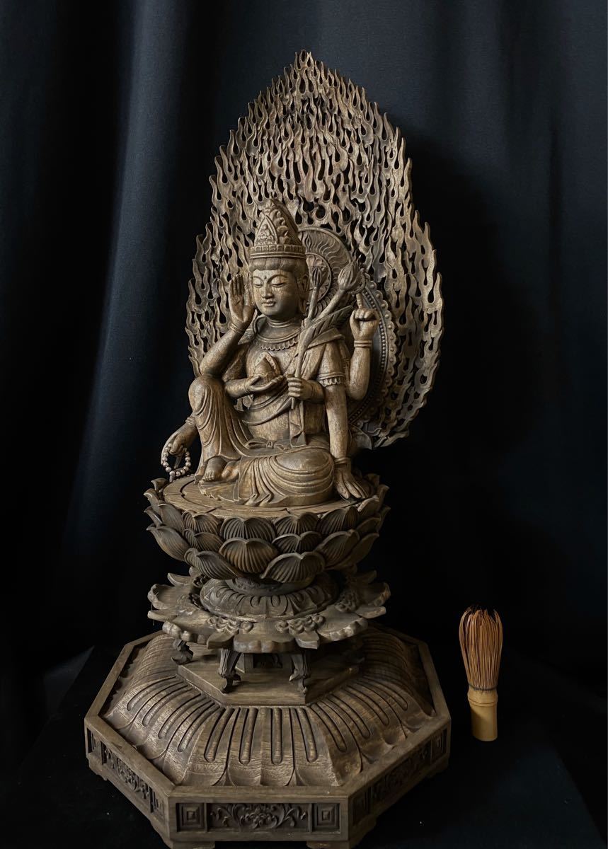 高62cm 井波彫刻 時代彫刻 楠材製 仏師で仕上げ品 如意輪観音菩薩座像
