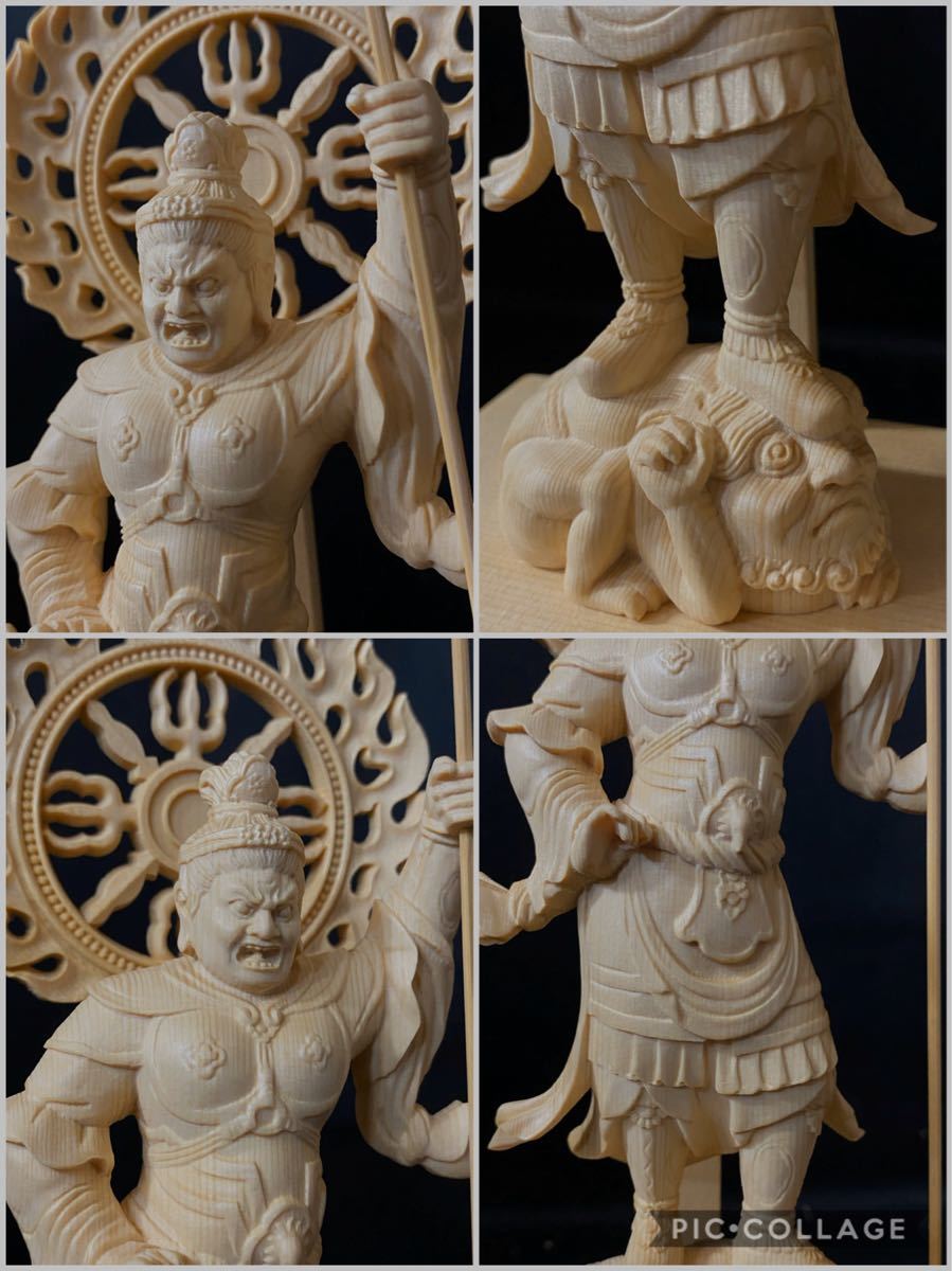 最高級　仏教工芸品　総檜材　井波彫刻　木彫仏教　仏師で仕上げ品　四天王立像一式