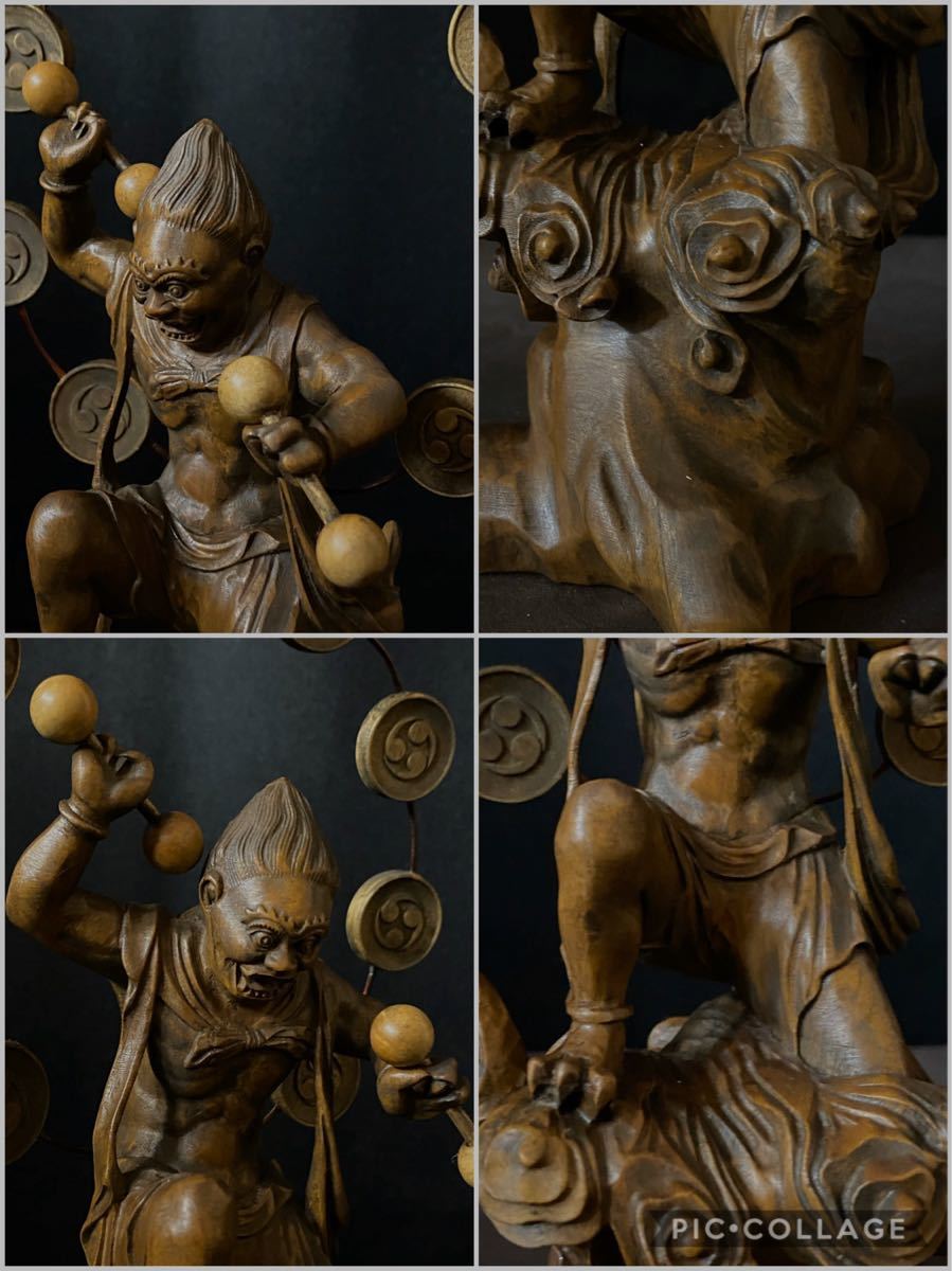 井波彫刻　仏教工芸品　総柘植材　時代彫刻　精密彫刻 仏師で仕上げ品　風神雷神図