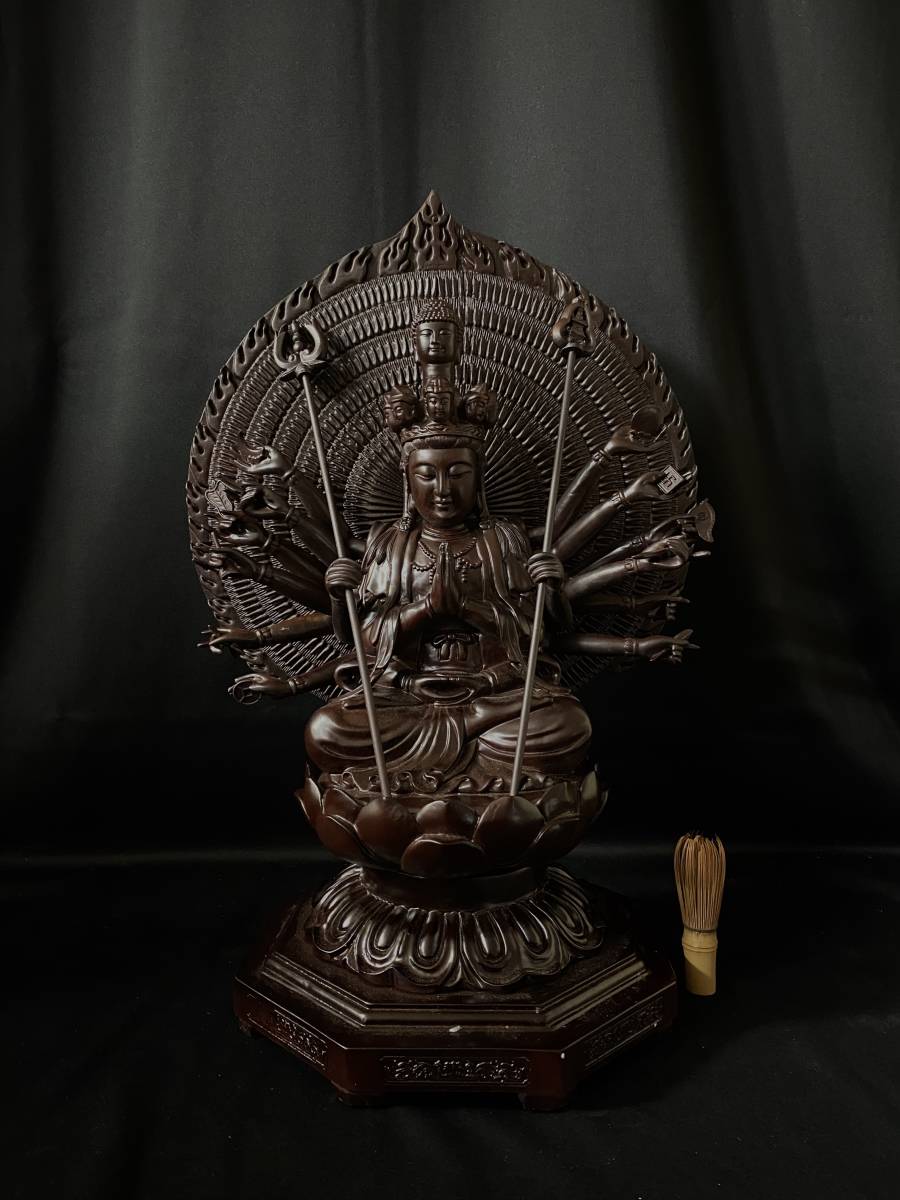 珍品 大型高62cm 黒壇材 仏教工芸品 木彫仏像 極上品 千手觀音菩薩座像 