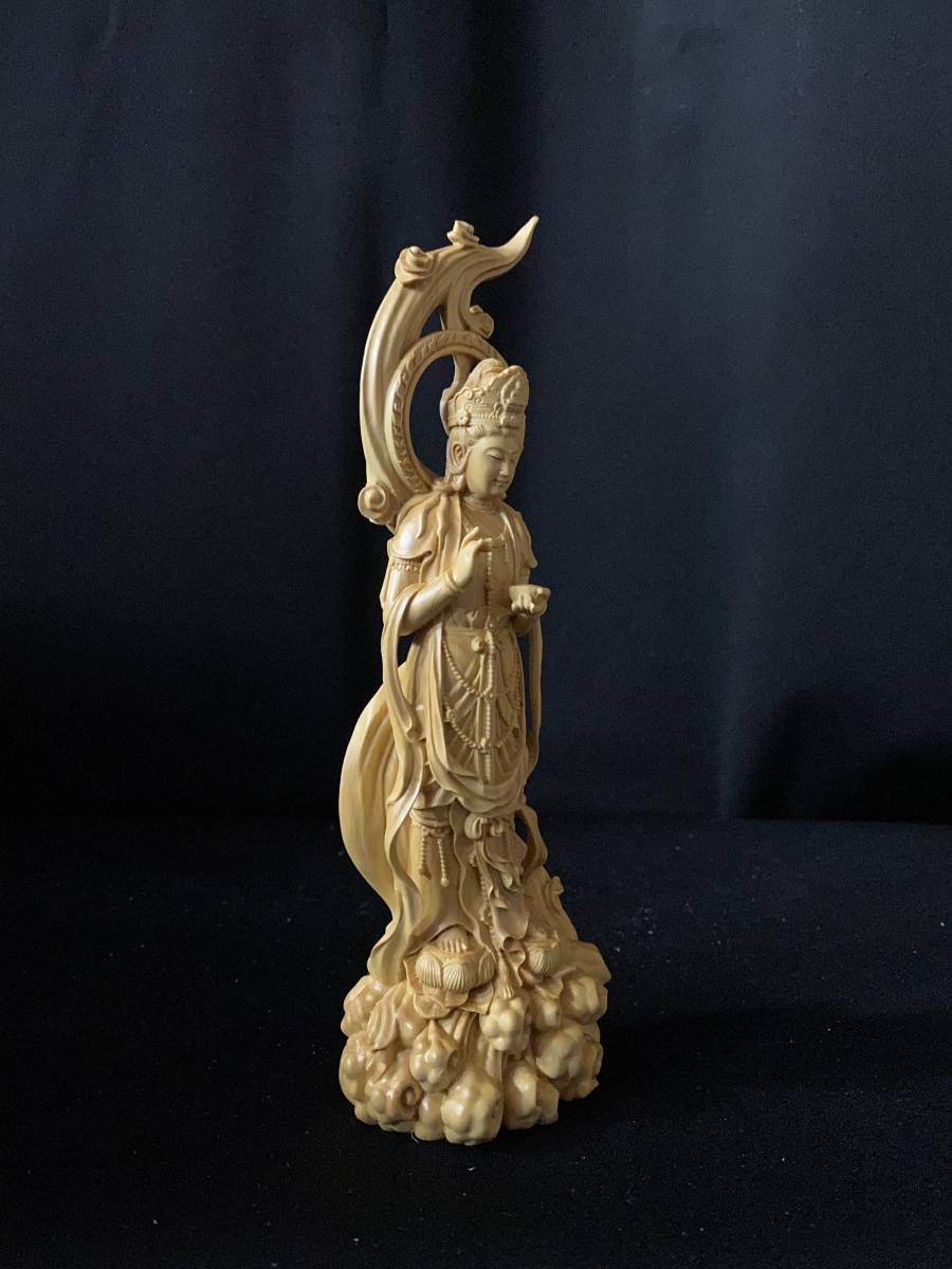 木彫り 仏像 普賢菩薩座像 財前彫刻 一刀彫 天然木檜材 仏教工芸品