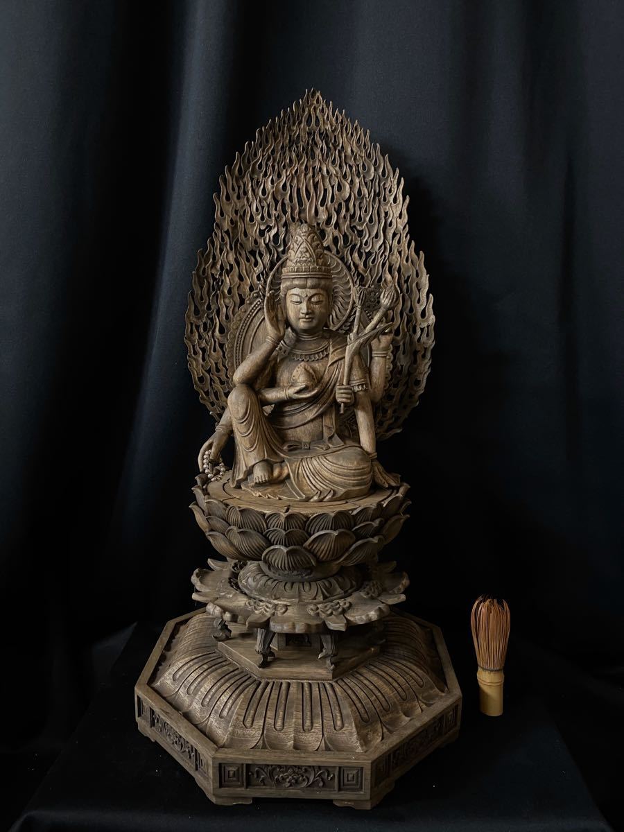 大型高58cm 井波彫刻 一刀彫 古美術 時代彫刻 仏教工芸品 木彫仏像