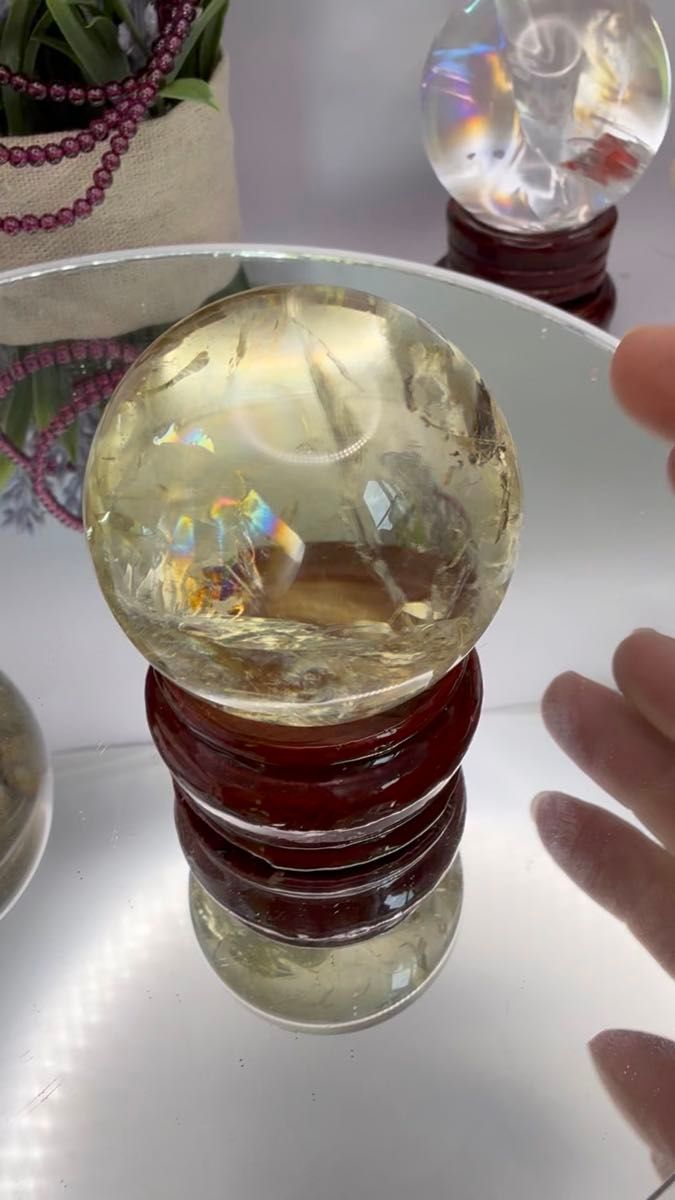 天然石4.4cm 虹入りシトリン水晶球