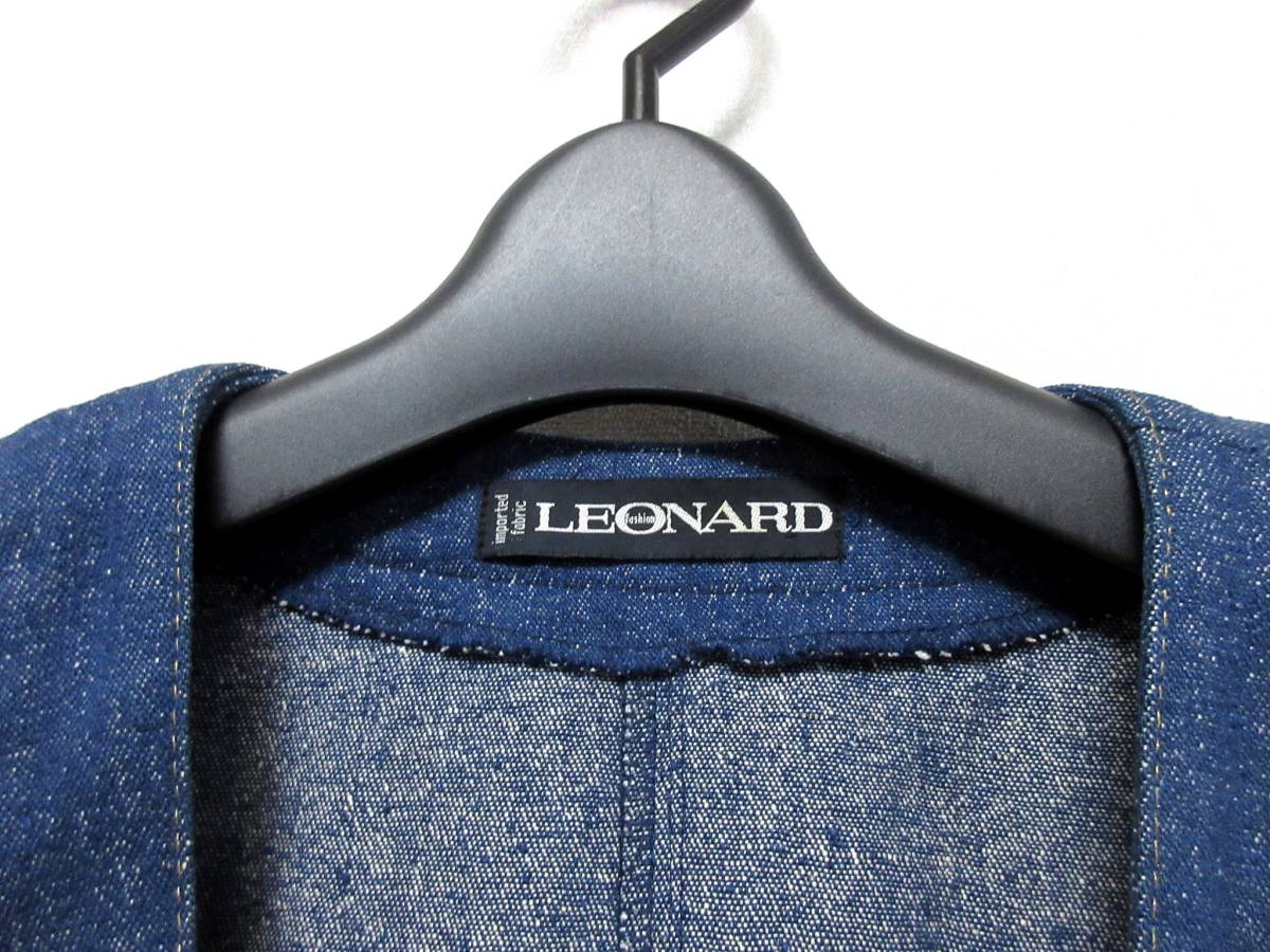 レオナール LEONARD シルク100％ デニム調 スカート セットアップ スーツ 紺 ネイビー 北29_画像10