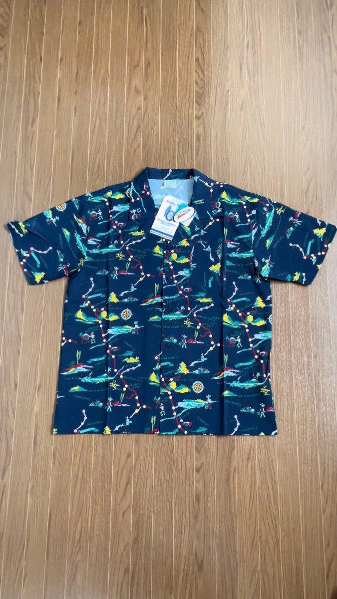【送料無料】KAILUA BAY 半袖アロハシャツ ネイビー 3M スコッチガード加工 新品紙タグ付き メンズM 半袖シャツ 撥水