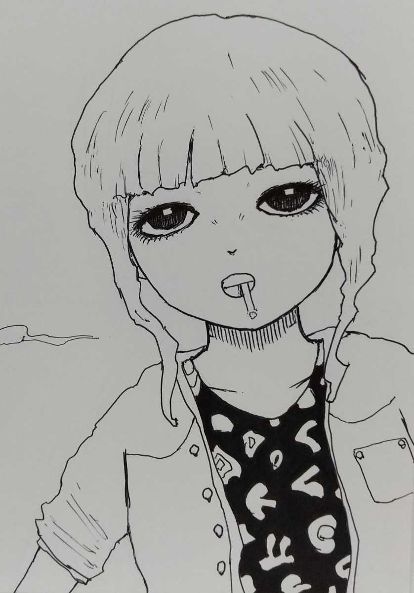 ヤフオク オリジナルイラスト 手描きイラスト タバコ 女の