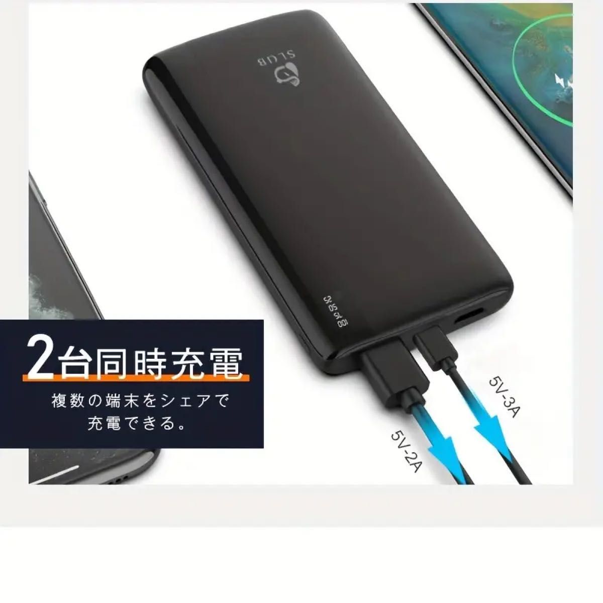 モバイルバッテリー　大容量　12000mAh　大容量 急速充電 スマホ充電器　PSE認証済み　【ブラック】
