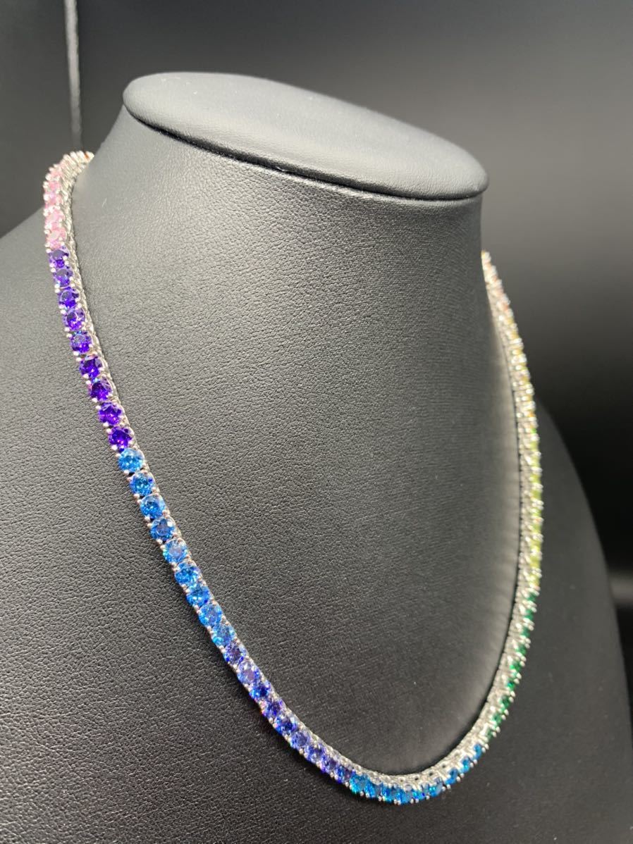  Rainbow zirconia double lock tennis chain Brin Brin necklace 