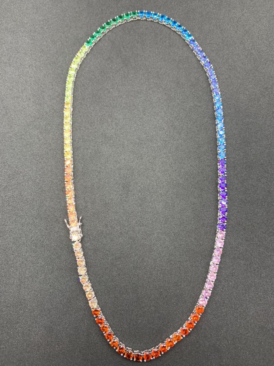  Rainbow zirconia double lock tennis chain Brin Brin necklace 