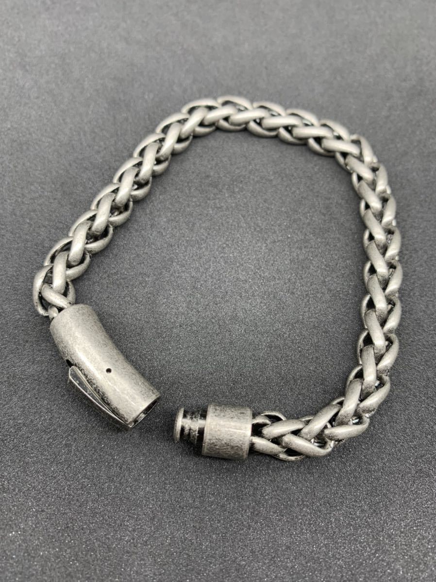 ビンテージ加工 ステンレス ツイストチェーン ブレスレット スモーク