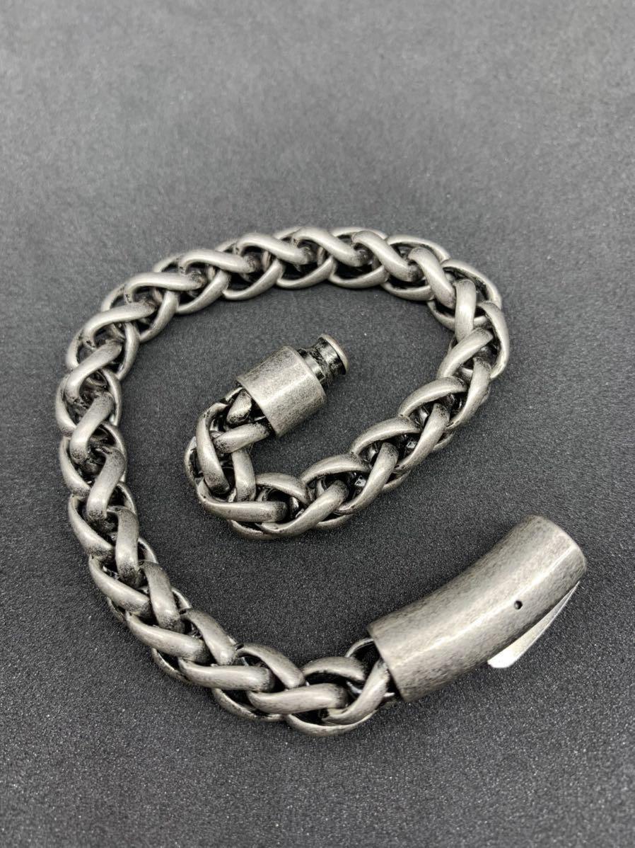 ビンテージ加工 ステンレス ツイストチェーン ブレスレット スモーク
