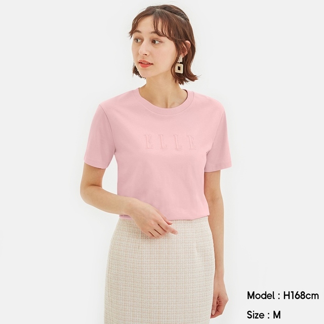 GU ELLE コラボTシャツ　グラフィックT(半袖)ELLE　　刺繍　Ｓサイズ　ピンク_画像1