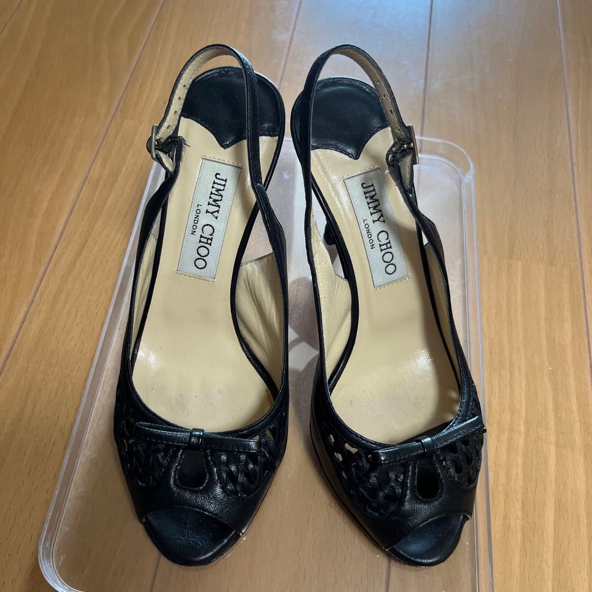 JIMMY CHOO ブラック オープントゥパンプス 36 JIMMY CHOO オープントゥパンプス 36 ブラック|Yahoo!フリマ