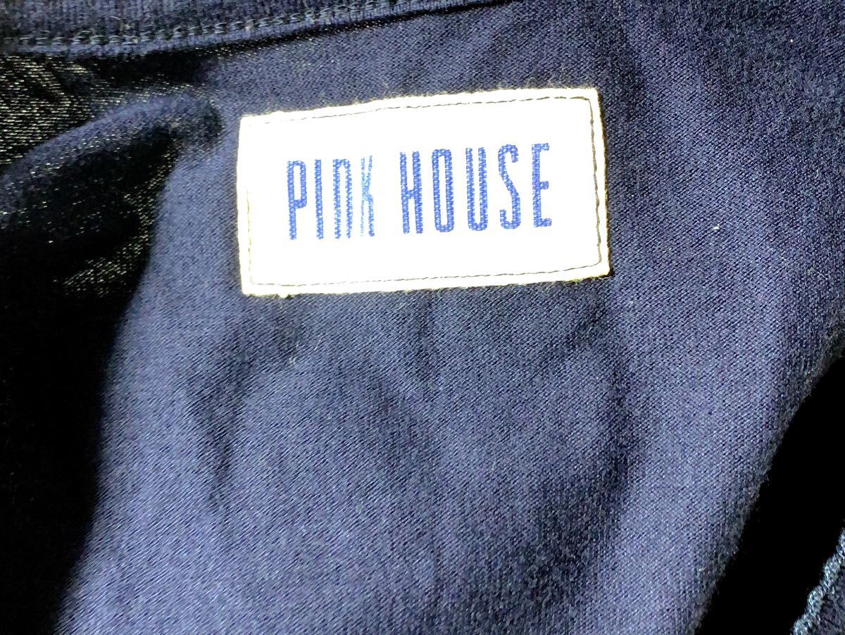 ピンクハウス PINKHOUSE 半袖Tシャツ リボン 白のロゴ ネイビー　M 日本製
