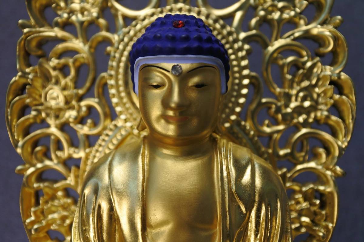 未使用保管品 座釈迦京型六角台 金具付き 2.5寸 仏像(200617A1)434