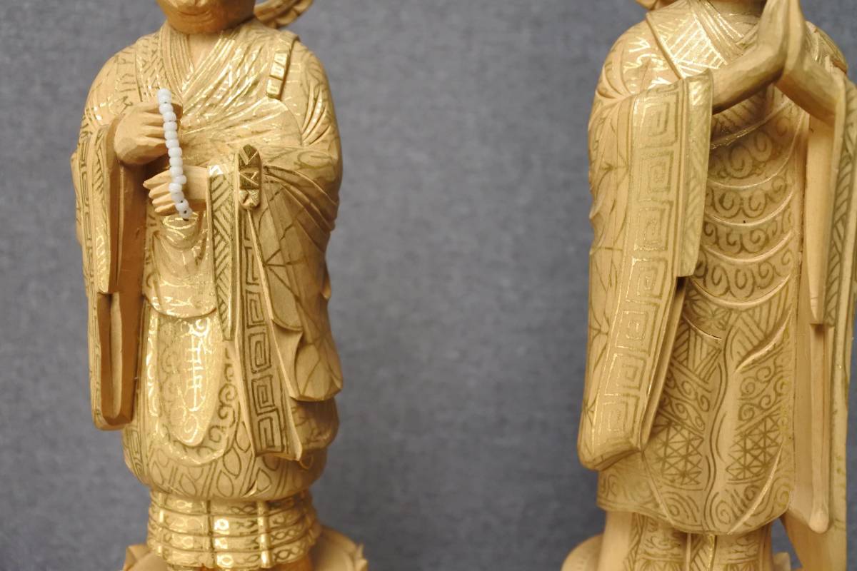 未使用保管品　ツゲ　両大師　4.5寸　1対　本金泥　仏像（200619A1-1））452　M_画像3