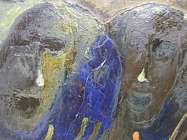 e3962 真作保証 油彩 人物画 森勇 「三人」 F3号 額縁-