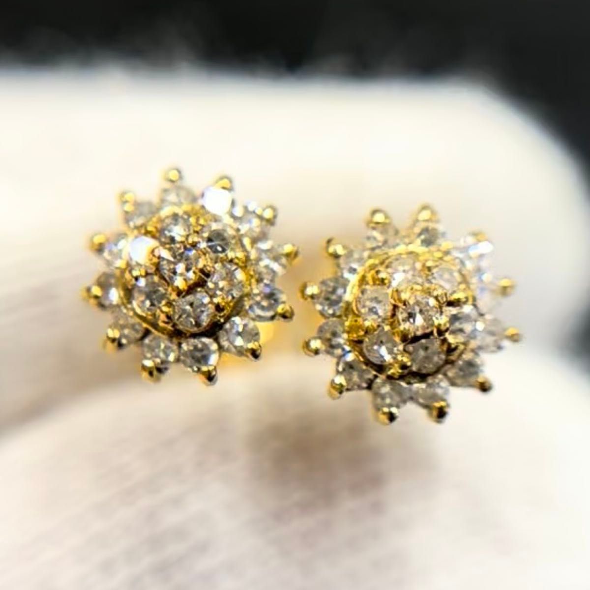 18金 K18 ゴールド 天然ダイヤモンド 0.24ct デザイン ピアス